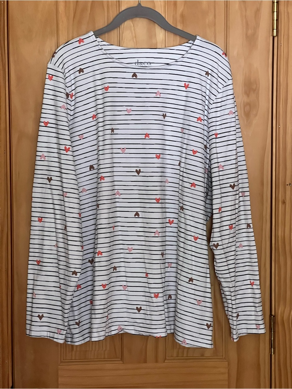 Denim & Co. Printed Perfect Jersey Crewneck Long-Sleeve Top with Heart Motif